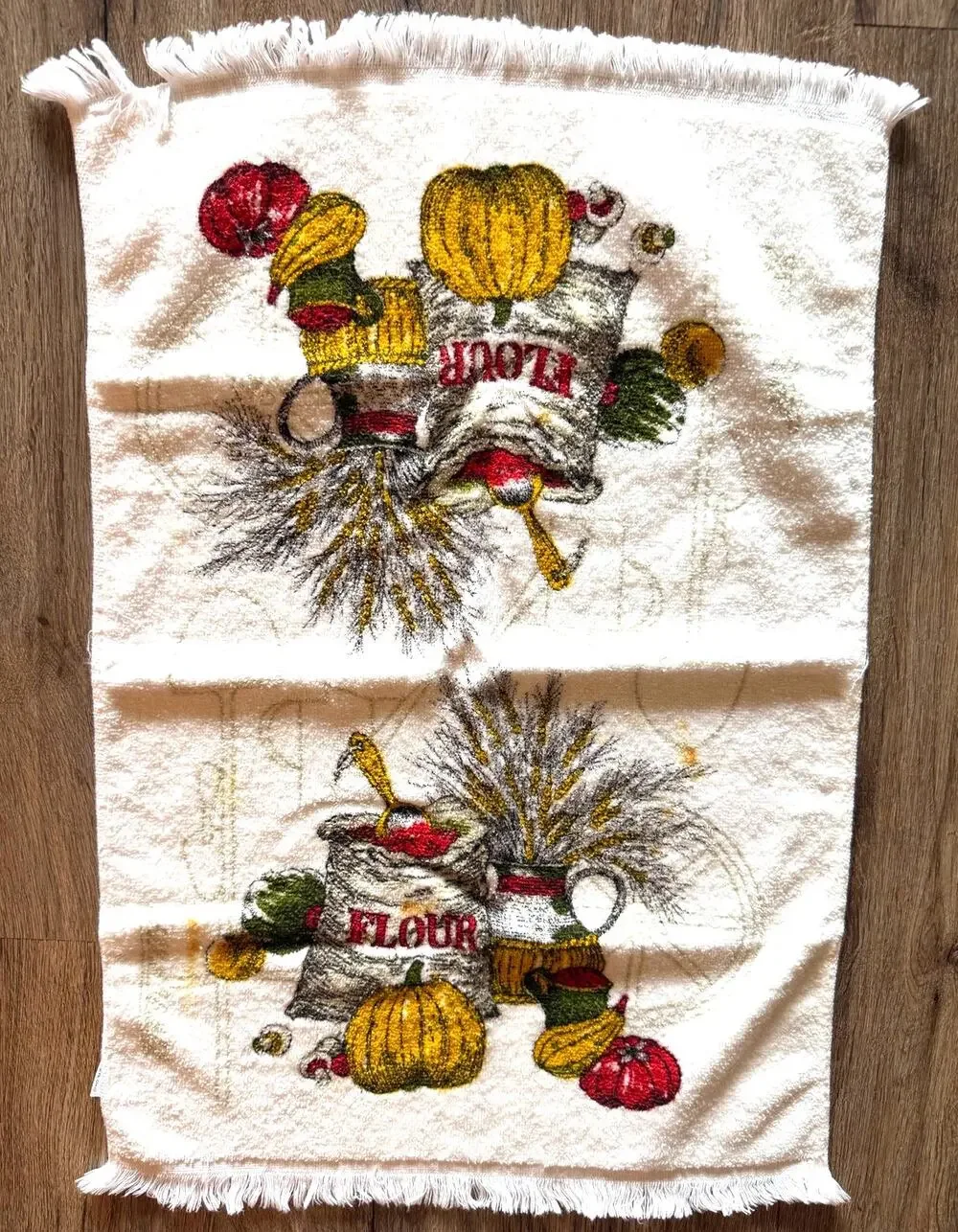 Vintage MCM Leshner Harvest Wheat Flour Pumpkin Hand Towel St Mary's Ohio